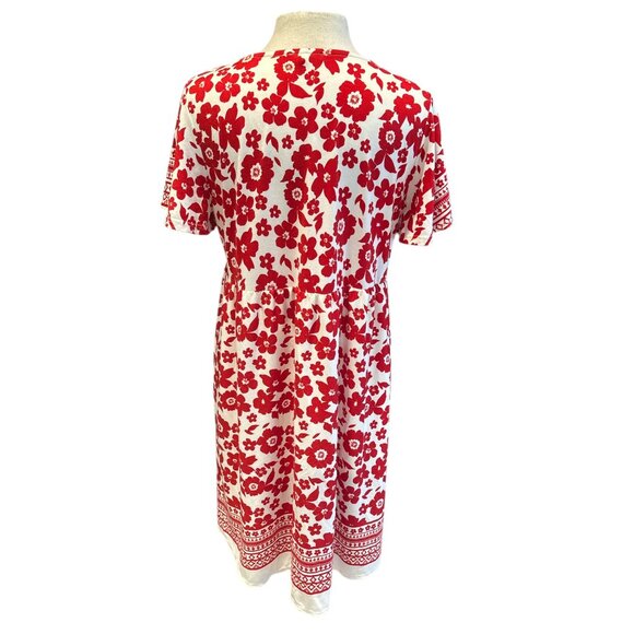 White Birch Red & White Floral Print Short Sleeve V-Neck Tunic Dress - Picture 3 of 7
